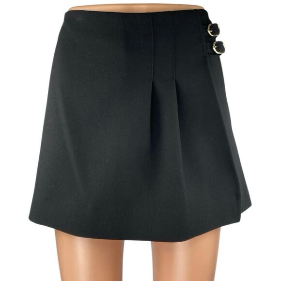 Zara Black Buckle Strap High Waisted Pleated A Line Mini Skort Skirt Size M - Picture 1 of 5